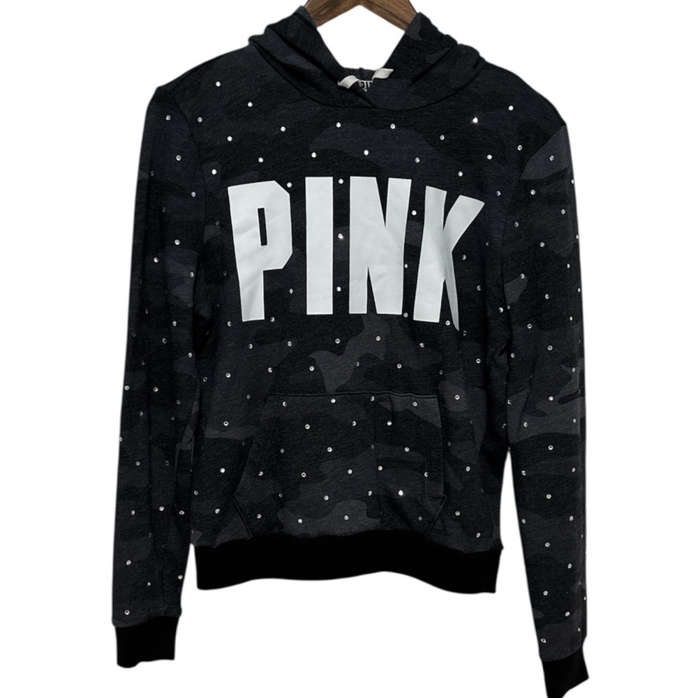 PINK Victoria's Secret Rhinestone Black/Gray Camo Hoodie Size Small